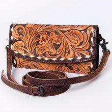 Load image into Gallery viewer, Western Leather Wallet Purse, Hand Tooled Leather Wallet, Crossbody Purse, Womens Leather Wallet, Genuine Leather Wallet
