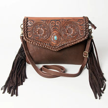 Load image into Gallery viewer, Western Purse, Cowhide Purse, Hand Tooled Leather Purse, Genuine Leather Crossbody Purse, Concealed Carry Purse, Genuine Leather Fringe
