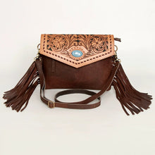 Load image into Gallery viewer, Western Purse, Cowhide Purse, Hand Tooled Leather Purse, Genuine Leather Crossbody Purse, Concealed Carry Purse, Genuine Leather Fringe
