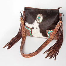 Load image into Gallery viewer, Western Hand Tooled Leather Crossbody Purse, Western Crossbody Purse, Cowhide Purse, Leather Crossbody Handbag, Genuine Leather Fringe Purse
