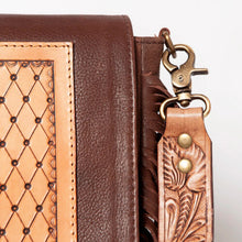 Load image into Gallery viewer, Western Leather Purse, Western Crossbody Purse, Hand Tooled Leather Crossbody Purse, Sunflower Purse, leather Fringe Purse
