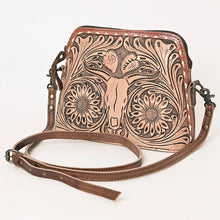 Load image into Gallery viewer, Western Purse, Longhorn Hand Tooled Leather Purse, Western Leather Crossbody Purse, Cowhide Purse, Hand Tooled Leather Purse, Cowhide Purse

