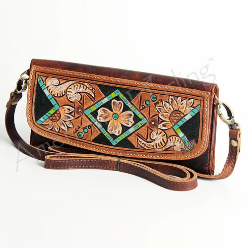 Western Leather Wallet Purse, Hand Tooled Leather Wallet, Crossbody Purse, Womens Leather Wallet, Genuine Leather Wallet