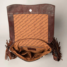 Load image into Gallery viewer, Western Purse, Cowhide Purse, Hand Tooled Leather Purse, Cowhide Purse, Concealed Carry Purse, Leather Crossbody Purse, Leather Fringe
