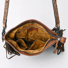 Load image into Gallery viewer, Western Leather Purse, Western Purse, Hand Tooled Leather Crossbody Purse, Genuine Cowhide handbag, leather Fringe Purse
