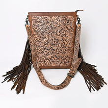 Load image into Gallery viewer, Western Leather Purse, Western Purse, Hand Tooled Leather Crossbody Purse, Genuine Cowhide handbag, leather Fringe Purse
