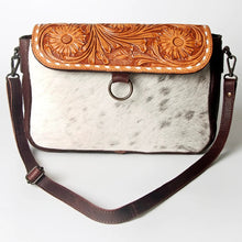 Load image into Gallery viewer, Western Purse, Hand Tooled Leather Crossbody Purse, Hair On Cowhide Purse, Genuine Leather Conceal Carry Purse, Small Crossbody Purse
