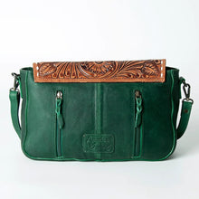 Load image into Gallery viewer, Western Purse, Hand Tooled Leather Crossbody Purse, Green Leather Purse, Genuine Leather Conceal Carry Purse, Small Crossbody Purse
