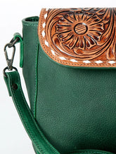 Load image into Gallery viewer, Western Purse, Hand Tooled Leather Crossbody Purse, Green Leather Purse, Genuine Leather Conceal Carry Purse, Small Crossbody Purse
