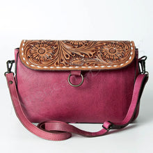 Load image into Gallery viewer, Western Purse, Hand Tooled Leather Crossbody Purse, Purple Leather Purse, Genuine Leather Conceal Carry Purse, Small Crossbody Purse
