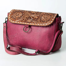 Load image into Gallery viewer, Western Purse, Hand Tooled Leather Crossbody Purse, Purple Leather Purse, Genuine Leather Conceal Carry Purse, Small Crossbody Purse
