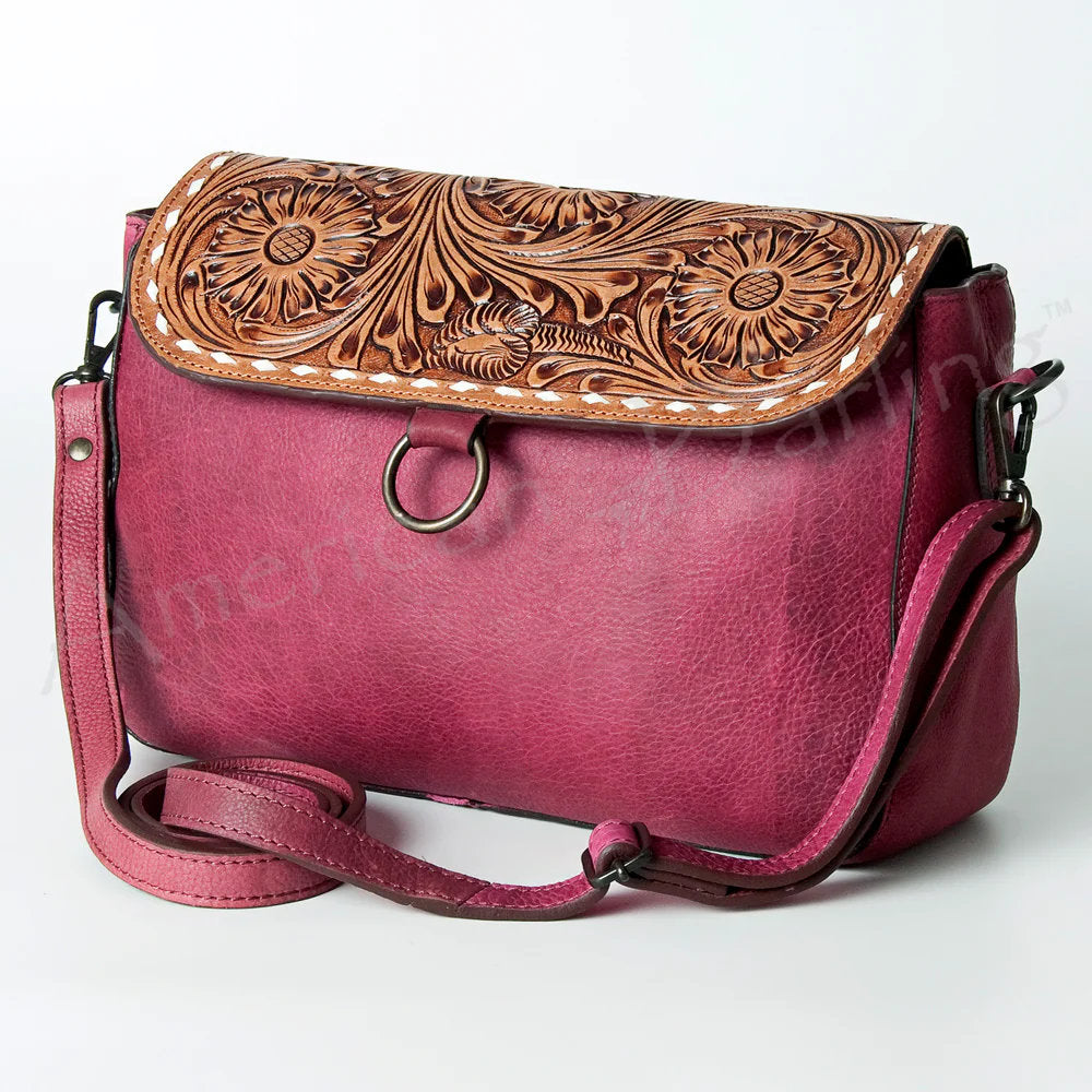 Western Purse, Hand Tooled Leather Crossbody Purse, Purple Leather Purse, Genuine Leather Conceal Carry Purse, Small Crossbody Purse