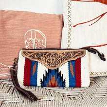 Load image into Gallery viewer, Western Hand Tooled Leather Wallet Wristlet, Leather Clutch Purse, Genuine Leather Bag, Genuine Cowhide Bag, Western Purse, Luxury Wallet
