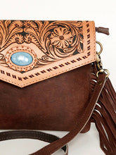 Load image into Gallery viewer, Western Purse, Cowhide Purse, Hand Tooled Leather Purse, Genuine Leather Crossbody Purse, Concealed Carry Purse, Genuine Leather Fringe
