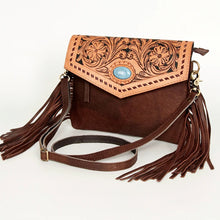 Load image into Gallery viewer, Western Purse, Cowhide Purse, Hand Tooled Leather Purse, Genuine Leather Crossbody Purse, Concealed Carry Purse, Genuine Leather Fringe
