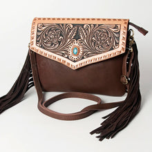 Load image into Gallery viewer, Western Purse, Cowhide Purse, Hand Tooled Leather Purse, Genuine Leather Crossbody Purse, Concealed Carry Purse, Genuine Leather Fringe
