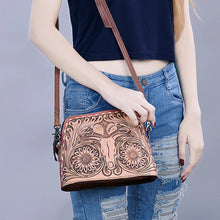 Load image into Gallery viewer, Western Purse, Longhorn Hand Tooled Leather Purse, Western Leather Crossbody Purse, Cowhide Purse, Hand Tooled Leather Purse, Cowhide Purse
