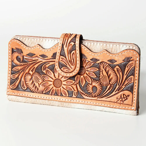 Western Leather Wallet , Hand Tooled Leather Wallet, Hair On Cowhide Wallet, Womens Leather Wallet, Genuine Leather Wallet