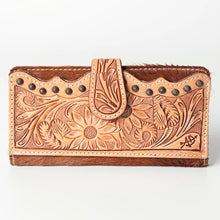 Load image into Gallery viewer, Western Leather Wallet , Hand Tooled Leather Wallet, Hair On Cowhide Wallet, Womens Leather Wallet, Genuine Leather Wallet
