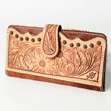 Load image into Gallery viewer, Western Leather Wallet , Hand Tooled Leather Wallet, Hair On Cowhide Wallet, Womens Leather Wallet, Genuine Leather Wallet
