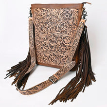 Load image into Gallery viewer, Western Leather Purse, Western Purse, Hand Tooled Leather Crossbody Purse, Genuine Cowhide handbag, leather Fringe Purse
