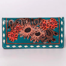 Load image into Gallery viewer, Western Hand Tooled Leather Wallet, Hand Painted Sunflower Leather Wallet, Leather Flower Wallet, Genuine Leather Clutch, Western Purse,
