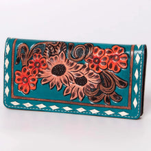 Load image into Gallery viewer, Western Hand Tooled Leather Wallet, Hand Painted Sunflower Leather Wallet, Leather Flower Wallet, Genuine Leather Clutch, Western Purse,
