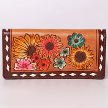 Load image into Gallery viewer, Western Hand Tooled Leather Wallet, Hand Painted Sunflower Leather Wallet, Leather Flower Wallet, Genuine Leather Clutch, Western Purse,
