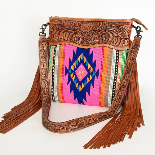 Western Purse, Hand Tooled Leather Purse, Leather Western Crossbody Purse, Cowhide Purse, Genuine Leather Purse, Leather Fringe