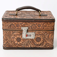 Load image into Gallery viewer, Western Hand Tooled Leather Jewelry Case, Leather Jewelry Holder, Jewelry Safe, Locking Cowhide Jewelry, Tooled Leather, Jewelry Purse
