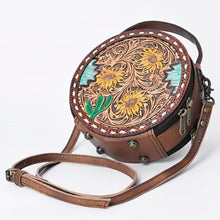 Load image into Gallery viewer, Western Hand Tooled Leather Canteen Purse, Hand Painted Leather Purse, Cowhide Leather Bag, Genuine Western Leather Crossbody Purse
