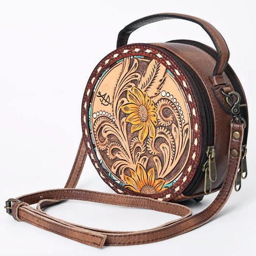 Western Hand Tooled Leather Canteen Purse, Hand Painted Leather Purse, Cowhide Leather Bag, Genuine Western Leather Crossbody Purse