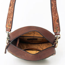 Load image into Gallery viewer, Western Hand Tooled Leather Canteen Purse, Round Leather Purse, Hand Painted Canteen Purse, Genuine Leather Purse, Western Crossbody Purse
