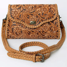 Load image into Gallery viewer, Western Hand Tooled Leather Crossbody Purse, Leather Clutch, Cowhide Purse, Leather Crossbody Handbag, Genuine Leather Purse
