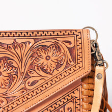 Load image into Gallery viewer, Western Hand Tooled Leather Crossbody Purse, Leather Clutch, Cowhide Purse, Leather Crossbody Handbag, Genuine Leather Fringe Purse
