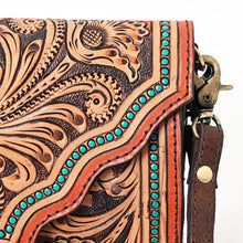 Load image into Gallery viewer, Western Hand Tooled Leather Wallet, Leather Clutch Purse, Cowhide Purse, Leather Crossbody Wallet, Genuine Cowhide Western Wallet
