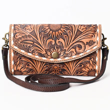 Load image into Gallery viewer, Western Hand Tooled Leather Wallet, Leather Clutch Purse, Cowhide Purse, Leather Crossbody Wallet, Genuine Cowhide Western Wallet
