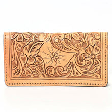 Load image into Gallery viewer, Western Hand Tooled Leather Wallet, Hand Tooled Floral Leather Wallet, Leather Flower Wallet, Genuine Leather Clutch, Western Purse
