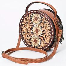 Load image into Gallery viewer, Western Hand Tooled Leather Canteen Purse, Hand Painted Leather Purse, Cowhide Leather Bag, Genuine Western Leather Canteen Crossbody Purse
