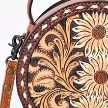 Load image into Gallery viewer, Western Hand Tooled Leather Canteen Purse, Hand Painted Leather Purse, Cowhide Leather Bag, Genuine Western Leather Canteen Crossbody Purse
