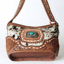 Load image into Gallery viewer, Western Hand Tooled Leather Purse, Hair On Cowhide Purse, Leather Shoulder Bag Purse, Genuine Hair On Cowhide, Western Purse
