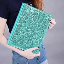 Load image into Gallery viewer, Hand Tooled Leather Portfolio, Leather Padfolio, Leather Legal Pad Portfolio, Leather Legal Pad Notebook, Tooled Leather Portfolio Envelope
