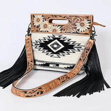 Load image into Gallery viewer, Western Hand Tooled Leather Purse, Concealed Carry Purse, Cowhide Purse, Saddle Blanket, Genuine Cowhide, Leather Fringe
