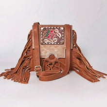 Load image into Gallery viewer, Western Purse, Cowhide Crossbody Purse, Hand Tooled Leather Purse, Cowhide Purse, Leather Crossbody Purse, Hair On Cowhide Shoulder Bag
