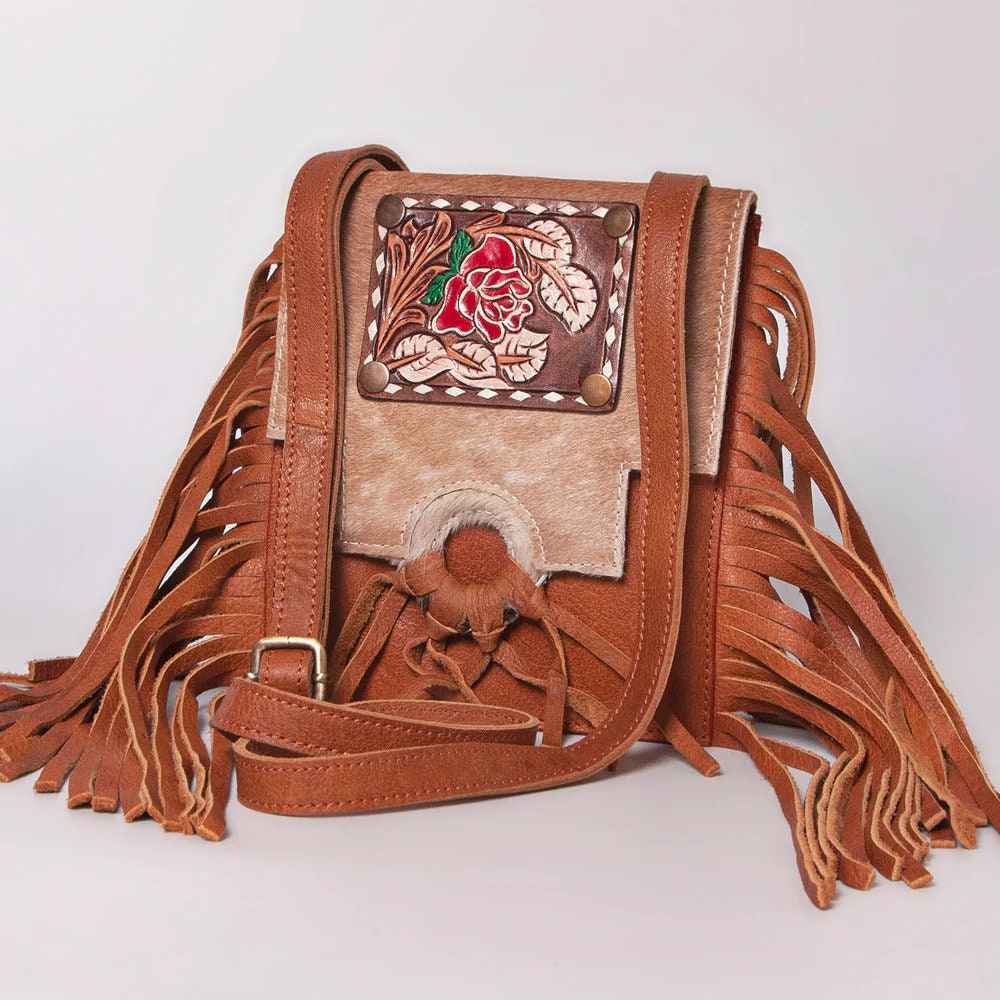 Western Purse, Cowhide Crossbody Purse, Hand Tooled Leather Purse, Cowhide Purse, Leather Crossbody Purse, Hair On Cowhide Shoulder Bag