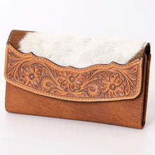 Load image into Gallery viewer, Western Leather Wallet, Hand Tooled Leather Wallet, Hair On Cowhide Wallet, Womens Leather Wallet, Genuine Leather Wallet
