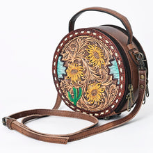 Load image into Gallery viewer, Western Hand Tooled Leather Canteen Purse, Hand Painted Leather Purse, Cowhide Leather Bag, Genuine Western Leather Crossbody Purse
