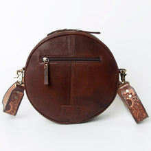 Load image into Gallery viewer, Western Hand Tooled Leather Canteen Purse, Round Leather Purse, Hand Painted Canteen Purse, Genuine Leather Purse, Western Crossbody Purse
