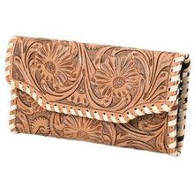 Load image into Gallery viewer, Western Hand Tooled Leather Wallet Purse, Western Buck Stitch Wallet, Leather Clutch, Genuine Leather Hand Handled Wallet, Handmade Wallet
