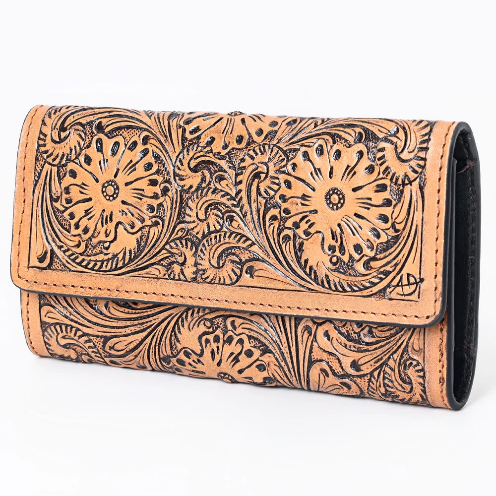 Western Hand Tooled Leather Wallet Purse, Leather Wallet, Genuine Leather Bag, Western Purse, Luxury Wallet, Cowhide Wallet